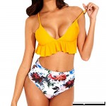 YOFIT Sexy Women Floral High Waisted Ruffle Bikini Set V Neck Printed Two Pieces Swimsuit Yellow Floral B07N2M2XMV